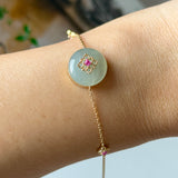 Icy A-Grade Natural Sage Green Jadeite Donut Peranakan Tile Bracelet No.190505