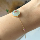 Icy A-Grade Natural Sage Green Jadeite Donut Peranakan Tile Bracelet No.190505