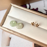 A-Grade Natural Green Jadeite Mini Donut Stud Earring (Lilac FLower) No.180764