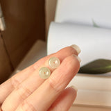 A-Grade Natural Green Jadeite Mini Donut Stud Earring (Lilac FLower) No.180764