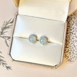 Icy A-Grade Natural Glacier Blue Jadeite Stud with Diamond Jacket Earring No.180853