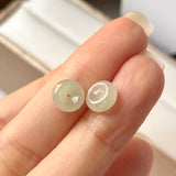A-Grade Natural Green Jadeite Mini Donut Stud Earring (Lilac FLower) No.180764