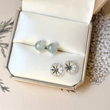 Icy A-Grade Natural Glacier Blue Jadeite Stud with Diamond Jacket Earring No.180853