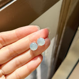 Icy A-Grade Natural Glacier Blue Jadeite Stud with Diamond Jacket Earring No.180853