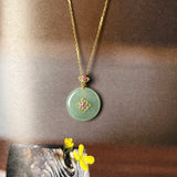 A-Grade Natural Sage Green Jadeite Donut Peranakan Tile Pendant No.172926