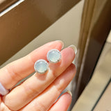 Icy A-Grade Natural Glacier Blue Jadeite Stud with Diamond Jacket Earring No.180853