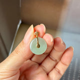 A-Grade Natural Sage Green Jadeite Donut Peranakan Tile Pendant No.172926