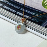 Icy A-Grade Natural Grey Jadeite Donut Peranakan Tile Pendant No.172927