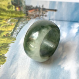 SOLD OUT: 19.3mm A-Grade Natural Dark Green Jadeite Abacus Ring Band No.161605