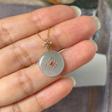 Icy A-Grade Natural Grey Jadeite Donut Peranakan Tile Pendant No.172927