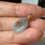 Icy A-Grade Natural Grey Jadeite Donut Peranakan Tile Pendant No.172927
