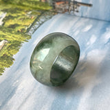 SOLD OUT: 19.3mm A-Grade Natural Dark Green Jadeite Abacus Ring Band No.161605