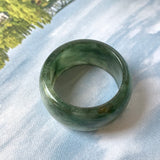 SOLD OUT: 19.3mm A-Grade Natural Dark Green Jadeite Abacus Ring Band No.161605
