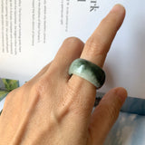SOLD OUT: 19.3mm A-Grade Natural Dark Green Jadeite Abacus Ring Band No.161605