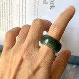 SOLD OUT: 19.3mm A-Grade Natural Dark Green Jadeite Abacus Ring Band No.161605