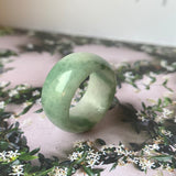 19.4mm A-Grade Natural Floral Bluish Green Jadeite Abacus Ring Band No.161600