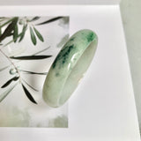 52.4mm A-Grade Natural Green Floral Jadeite Modern Oval Bangle No.151814