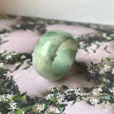 19.4mm A-Grade Natural Floral Bluish Green Jadeite Abacus Ring Band No.161600