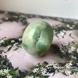 19.4mm A-Grade Natural Floral Bluish Green Jadeite Abacus Ring Band No.161600