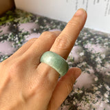 19.4mm A-Grade Natural Floral Bluish Green Jadeite Abacus Ring Band No.161600