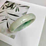 52.4mm A-Grade Natural Green Floral Jadeite Modern Oval Bangle No.151814
