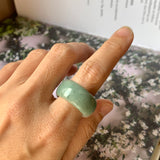 19.4mm A-Grade Natural Floral Bluish Green Jadeite Abacus Ring Band No.161600