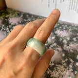 19.4mm A-Grade Natural Floral Bluish Green Jadeite Abacus Ring Band No.161600