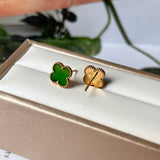 SOLD OUT: A-Grade Natural Imperial Green Jadeite Clover Stud Earring No.180742