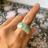 19.4mm A-Grade Natural Floral Bluish Green Jadeite Abacus Ring Band No.161600