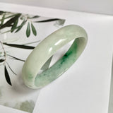 52.4mm A-Grade Natural Green Floral Jadeite Modern Oval Bangle No.151814