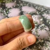 19.4mm A-Grade Natural Floral Bluish Green Jadeite Abacus Ring Band No.161600