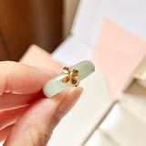 18.1mm A-Grade Natural Yellowish Green Jadeite Ring with V.Petals Embellishment No.162323