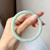 SOLD OUT: 59.1mm A-Grade Natural Moss On Snow Jadeite Traditional Round Bangle No.152067