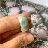 19.4mm A-Grade Natural Floral Bluish Green Jadeite Abacus Ring Band No.161600