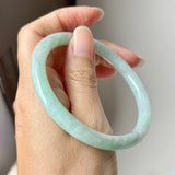 SOLD OUT: 59.1mm A-Grade Natural Moss On Snow Jadeite Traditional Round Bangle No.152067