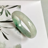 52.4mm A-Grade Natural Green Floral Jadeite Modern Oval Bangle No.151814