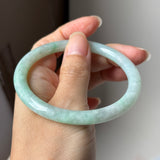 SOLD OUT: 59.1mm A-Grade Natural Moss On Snow Jadeite Traditional Round Bangle No.152067