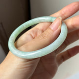 SOLD OUT: 59.1mm A-Grade Natural Moss On Snow Jadeite Traditional Round Bangle No.152067