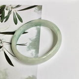 52.4mm A-Grade Natural Green Floral Jadeite Modern Oval Bangle No.151814