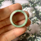 19.4mm A-Grade Natural Floral Bluish Green Jadeite Abacus Ring Band No.161600