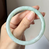 SOLD OUT: 59.1mm A-Grade Natural Moss On Snow Jadeite Traditional Round Bangle No.152067