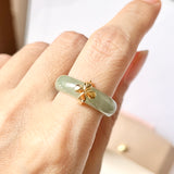 18.1mm A-Grade Natural Yellowish Green Jadeite Ring with V.Petals Embellishment No.162323