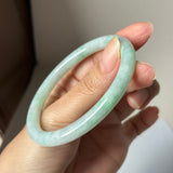 SOLD OUT: 59.1mm A-Grade Natural Moss On Snow Jadeite Traditional Round Bangle No.152067
