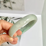 52.4mm A-Grade Natural Green Floral Jadeite Modern Oval Bangle No.151814