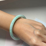 SOLD OUT: 59.1mm A-Grade Natural Moss On Snow Jadeite Traditional Round Bangle No.152067