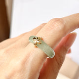 18.1mm A-Grade Natural Yellowish Green Jadeite Ring with V.Petals Embellishment No.162323