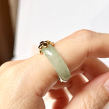 18.1mm A-Grade Natural Yellowish Green Jadeite Ring with V.Petals Embellishment No.162323