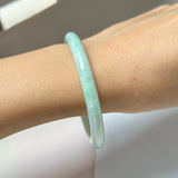 SOLD OUT: 59.1mm A-Grade Natural Moss On Snow Jadeite Traditional Round Bangle No.152067