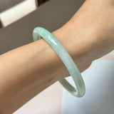 SOLD OUT: 59.1mm A-Grade Natural Moss On Snow Jadeite Traditional Round Bangle No.152067