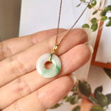 SOLD OUT: A-Grade Natural Moss On Snow Jadeite Ancient Coin Donut Pendant No.172271